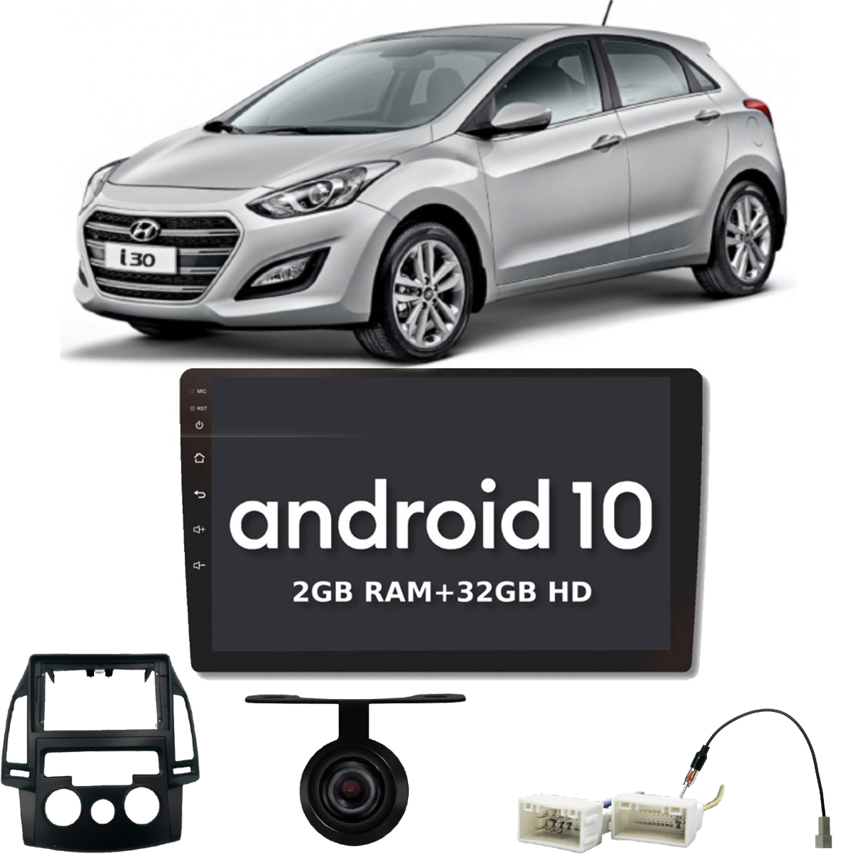 COMP Kit Central Multimídia 9 pol HT9220SC Hyundai i30 c/ Ar Analógico 2009 até 2013 Moldura + Chicotes + Câmera