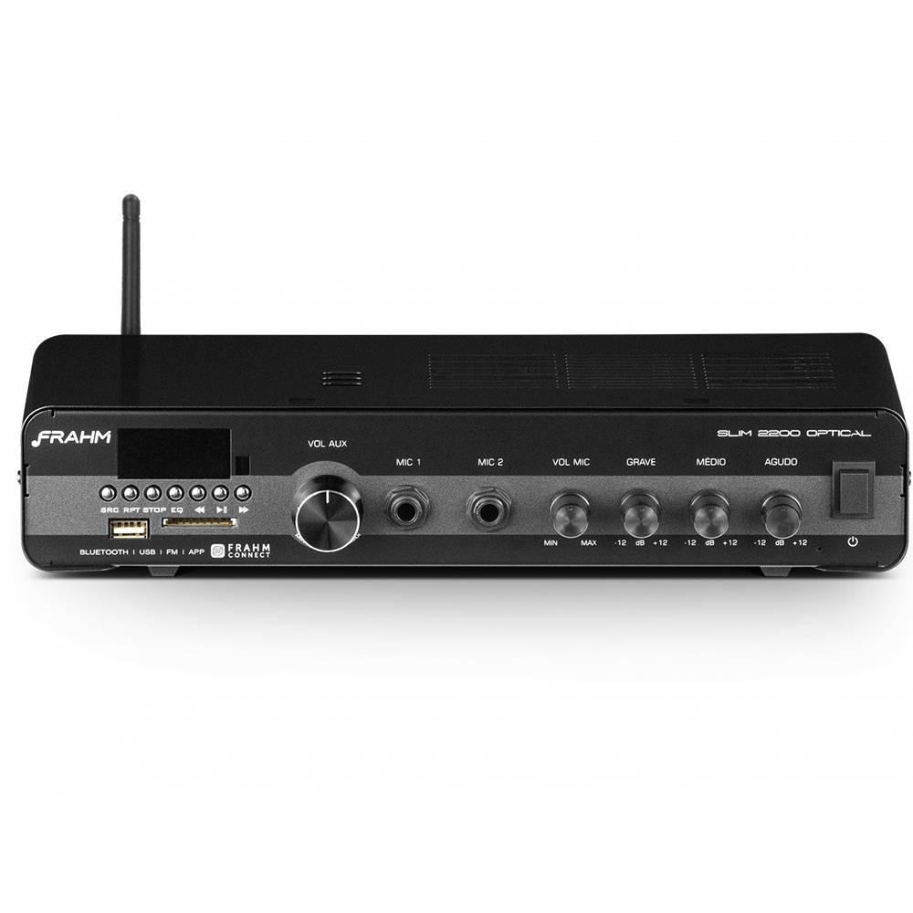 COMP Kit Amplificador de Som Ambiente 120W Slim 2200 Optical G3 Frahm + Par Caixa de Som Passiva CS 5'' Frahm Branca