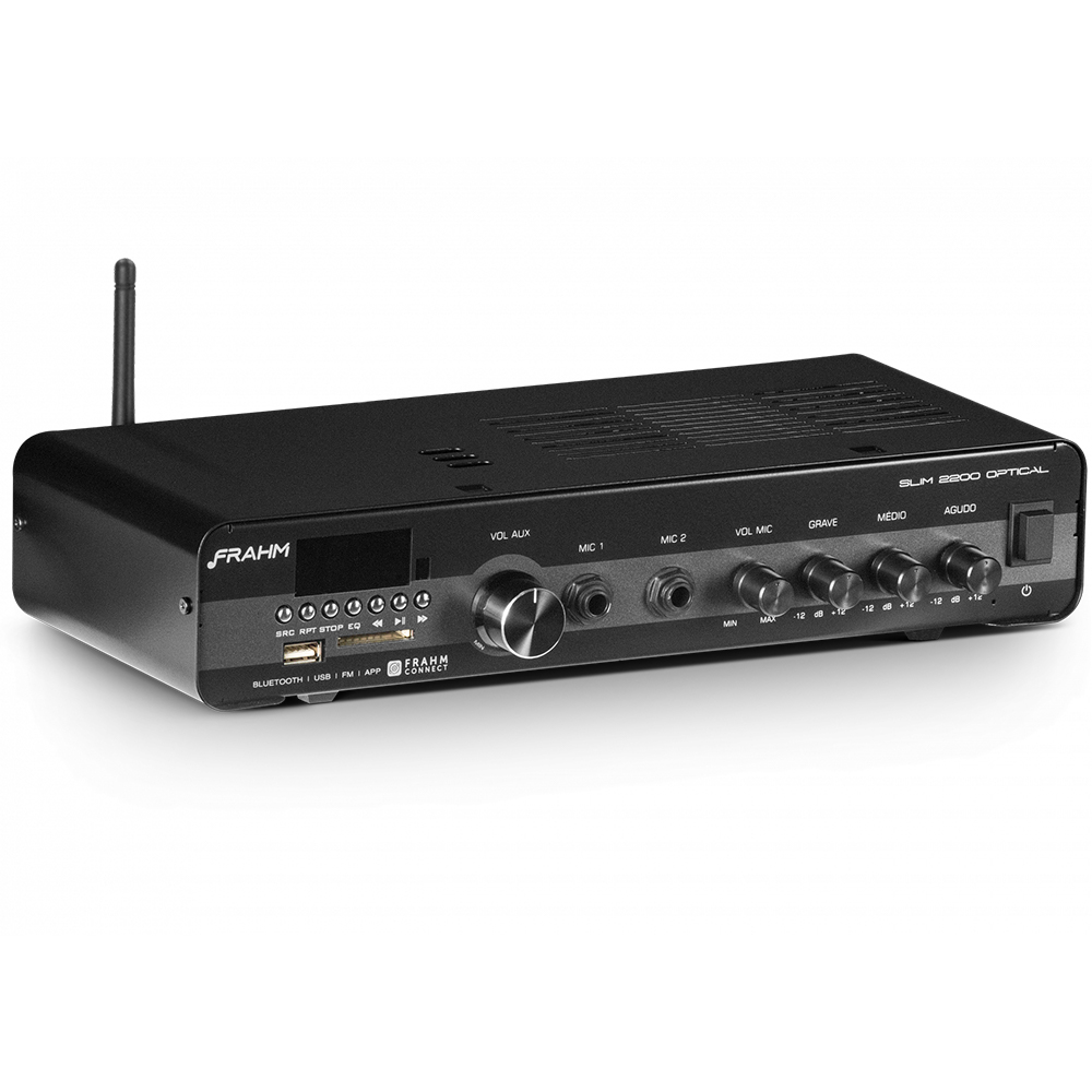 COMP Kit Amplificador de Som Ambiente 120W Slim 2200 Optical G3 Frahm + Par Caixa de Som Passiva CS 5'' Frahm Branca
