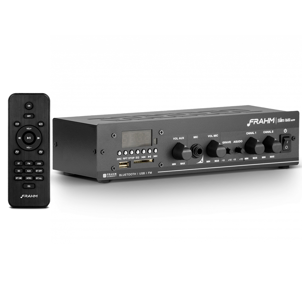 Kit Amplificador de Som Ambiente Frahm Receiver Slim 1600 + 6 Pares Caixa de Som Passiva Frahm PS 200 New 60W