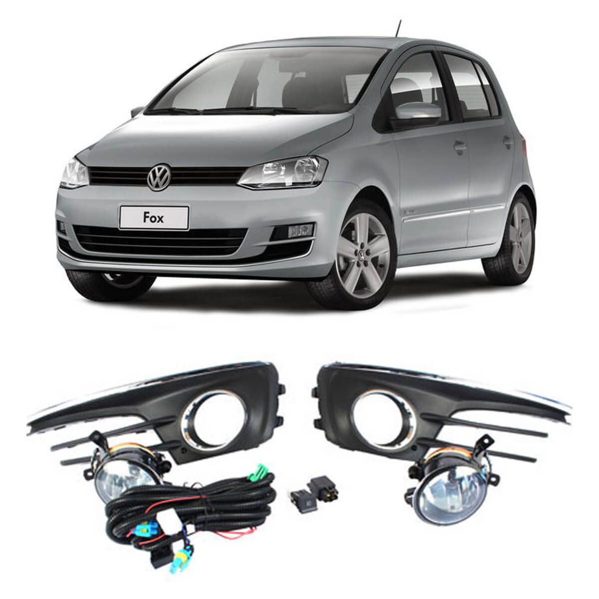 Kit Farol Auxiliar Volkswagen Fox 2015+ Botão Original Painel Cromada Shocklight - SL-262010CR I