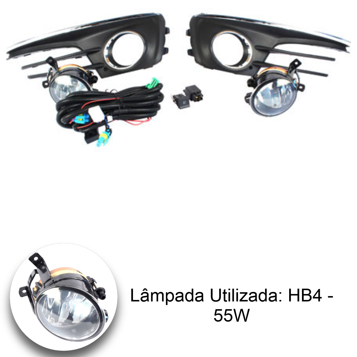 Kit Farol Auxiliar Volkswagen Fox 2015+ Botão Original Painel Cromada Shocklight - SL-262010CR I
