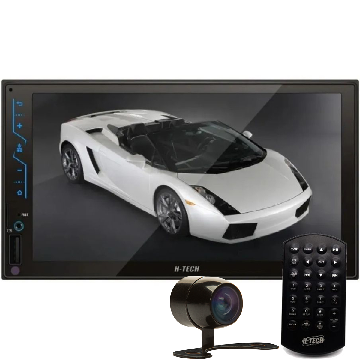 COMP Central multimídia MP5 2 DIN 7" USB/SD CARD/AUX/BT Espelhamento Full Touch H-Tech HT-3020 + Câmera de ré