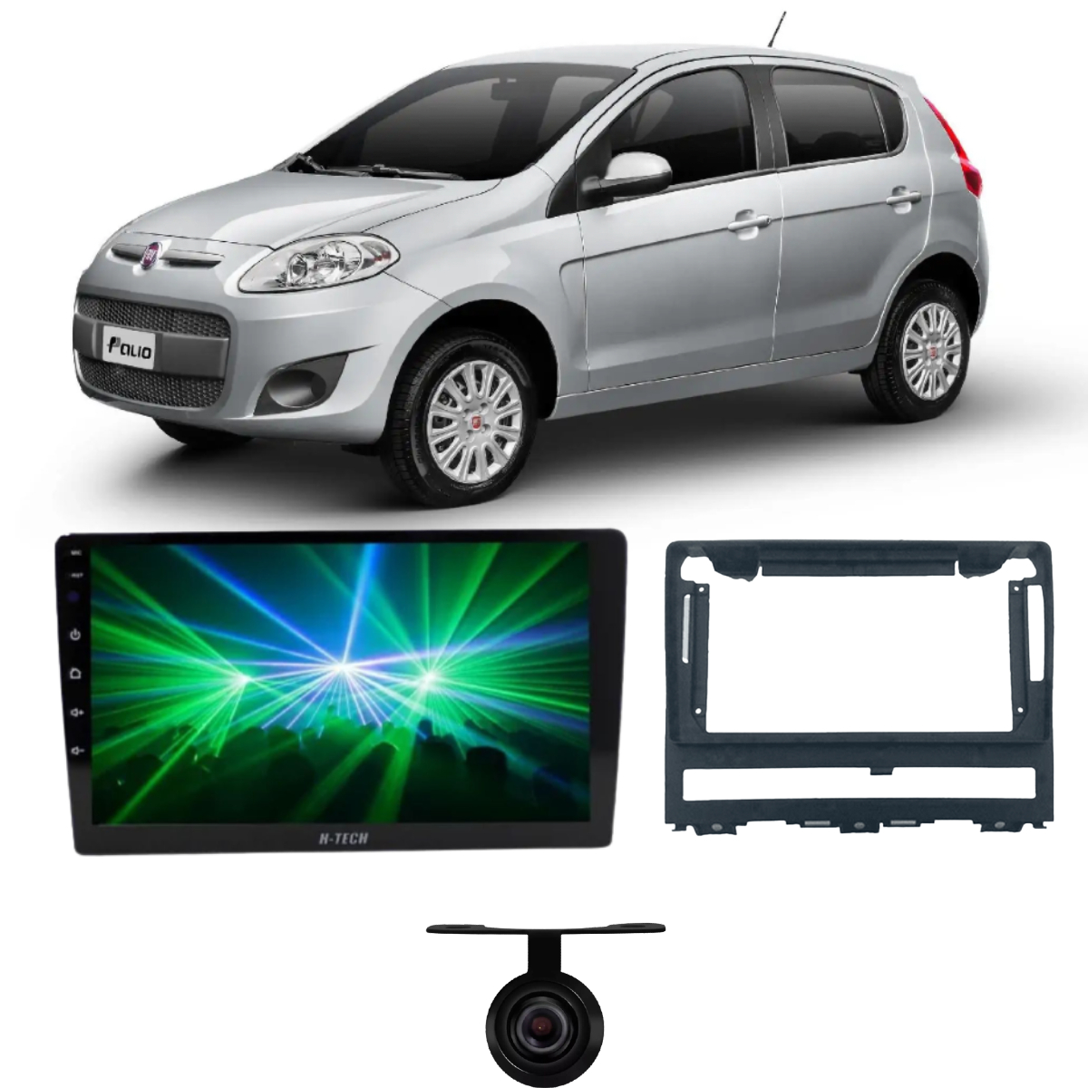 COMP Kit Central Multimídia 9 pol HT-9620 Fiat Palio 2003 a 2013 Moldura + Câmera de Ré