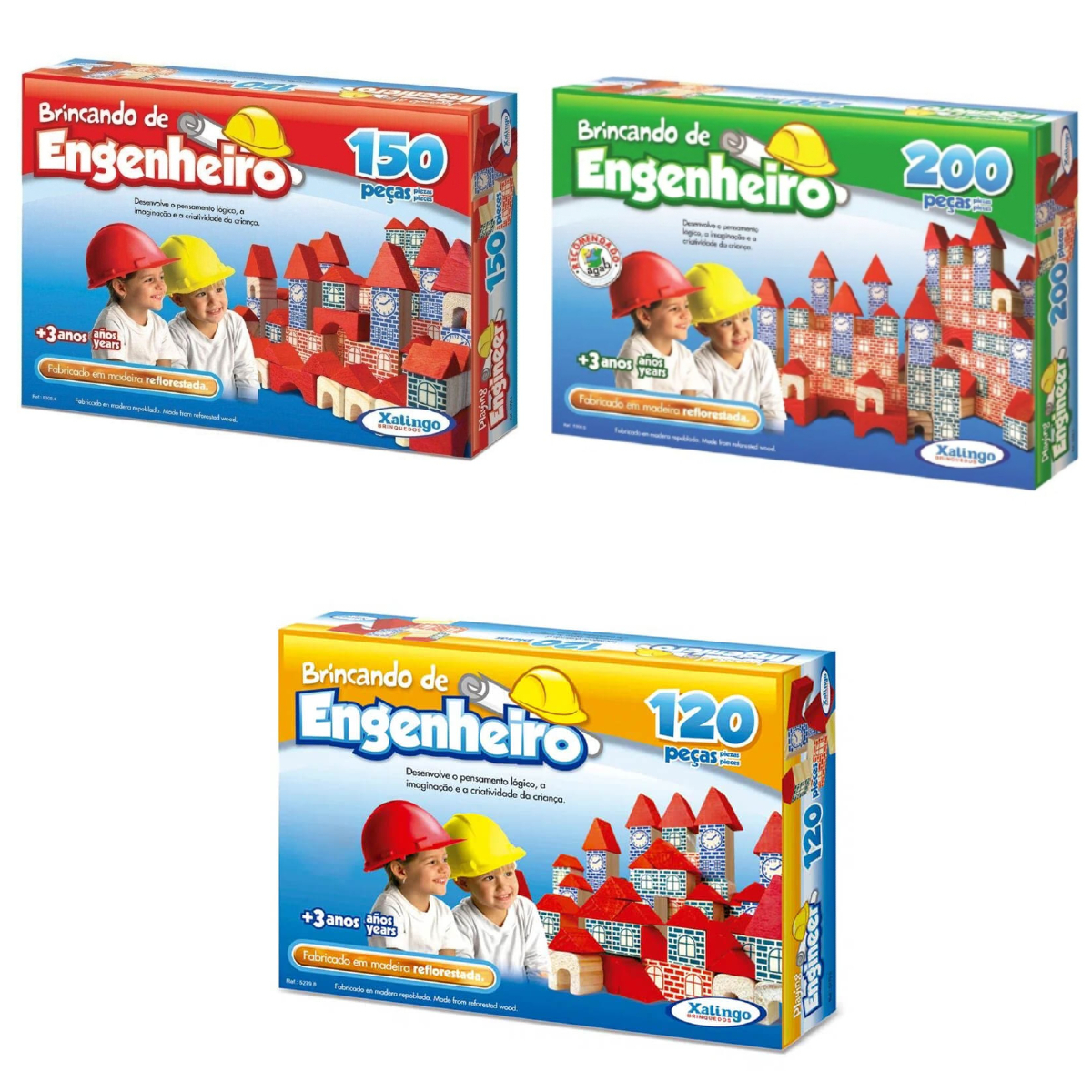 COMP Kit Blocos para Montar Brincando de Engenheiro I + Brincando de Engenheiro II + Brincando de Engenheiro III Xalingo