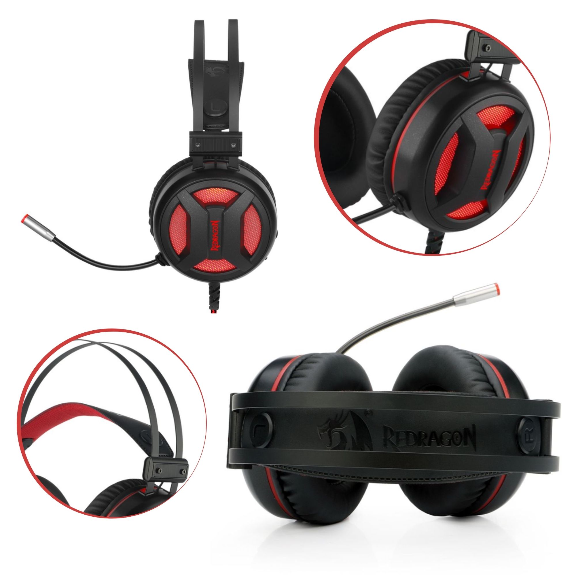 Headset Gamer Redragon Minos Preto e Vermelho USB Som Surround 7.1 Virtual com LED Vermelho H210