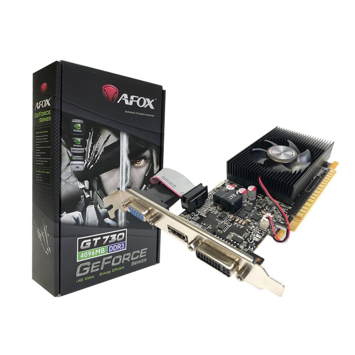 Placa de Video NVIDIA Afox GeForce GT730 4Gb GDDR3 128 Bits Low Profile HDMI/DVI/VGA  AF7304096D3L5 - 0073788-01