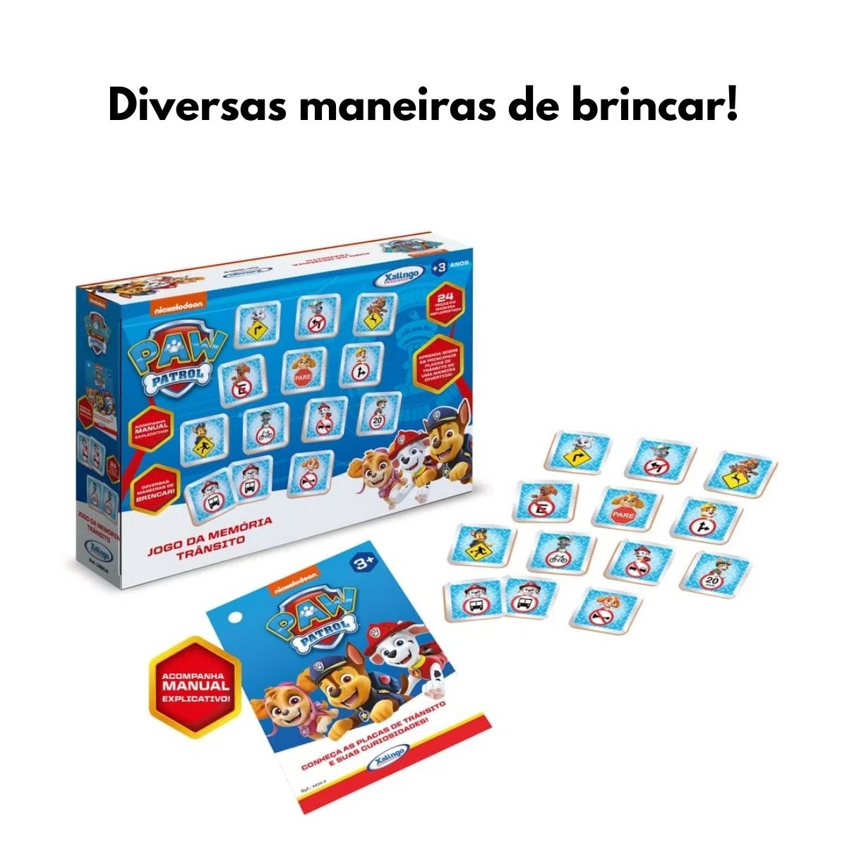 Brinquedo Infantil Jogo da Memória Trânsito Patrulha Canina com 24 Peças Xalingo - 1390.9