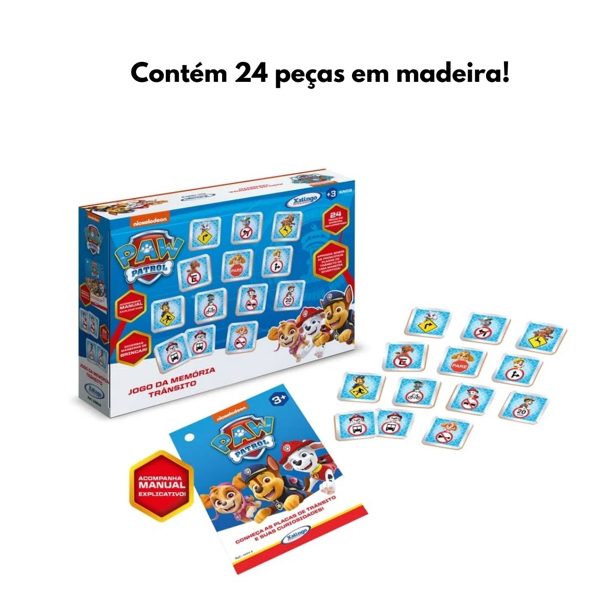 Brinquedo Infantil Jogo da Memória Trânsito Patrulha Canina com 24 Peças Xalingo - 1390.9
