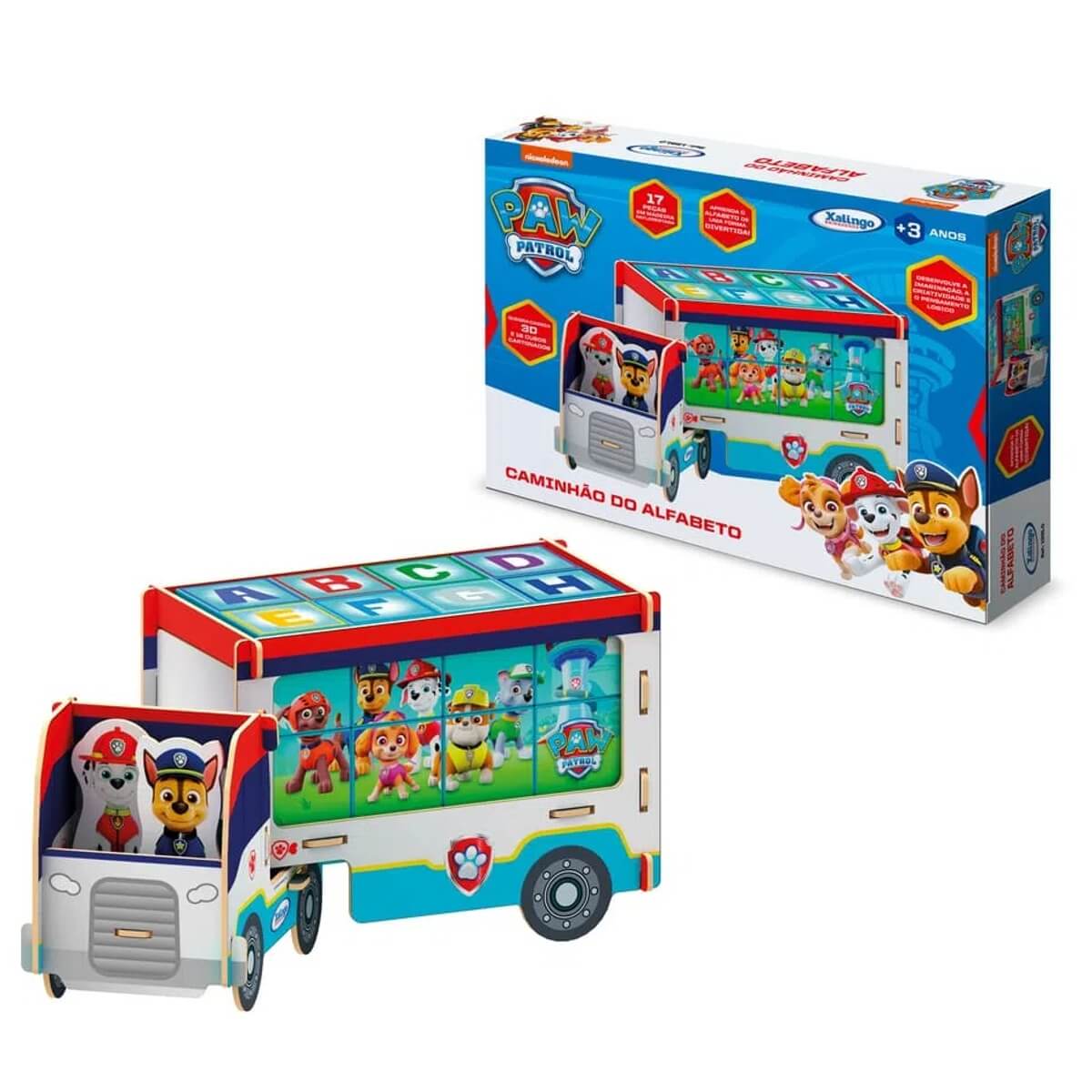 Brinquedo de Montar Caminhão Abc Patrulha Canina MDF 3D Criativo 2 Cenas 17 Peças Xalingo 13910