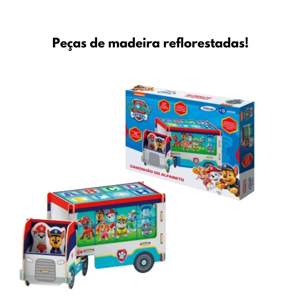 Brinquedo de Montar Caminhão Abc Patrulha Canina MDF 3D Criativo 2 Cenas 17 Peças Xalingo 13910