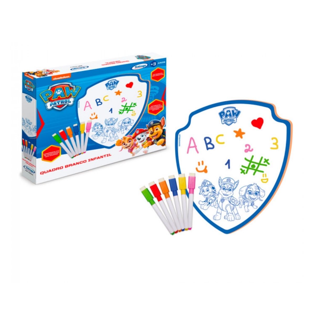 Brinquedo Quadro Branco Lousa Infantil Patrulha Canina C/ Kit Canetinha Coloridas Xalingo 1393.2