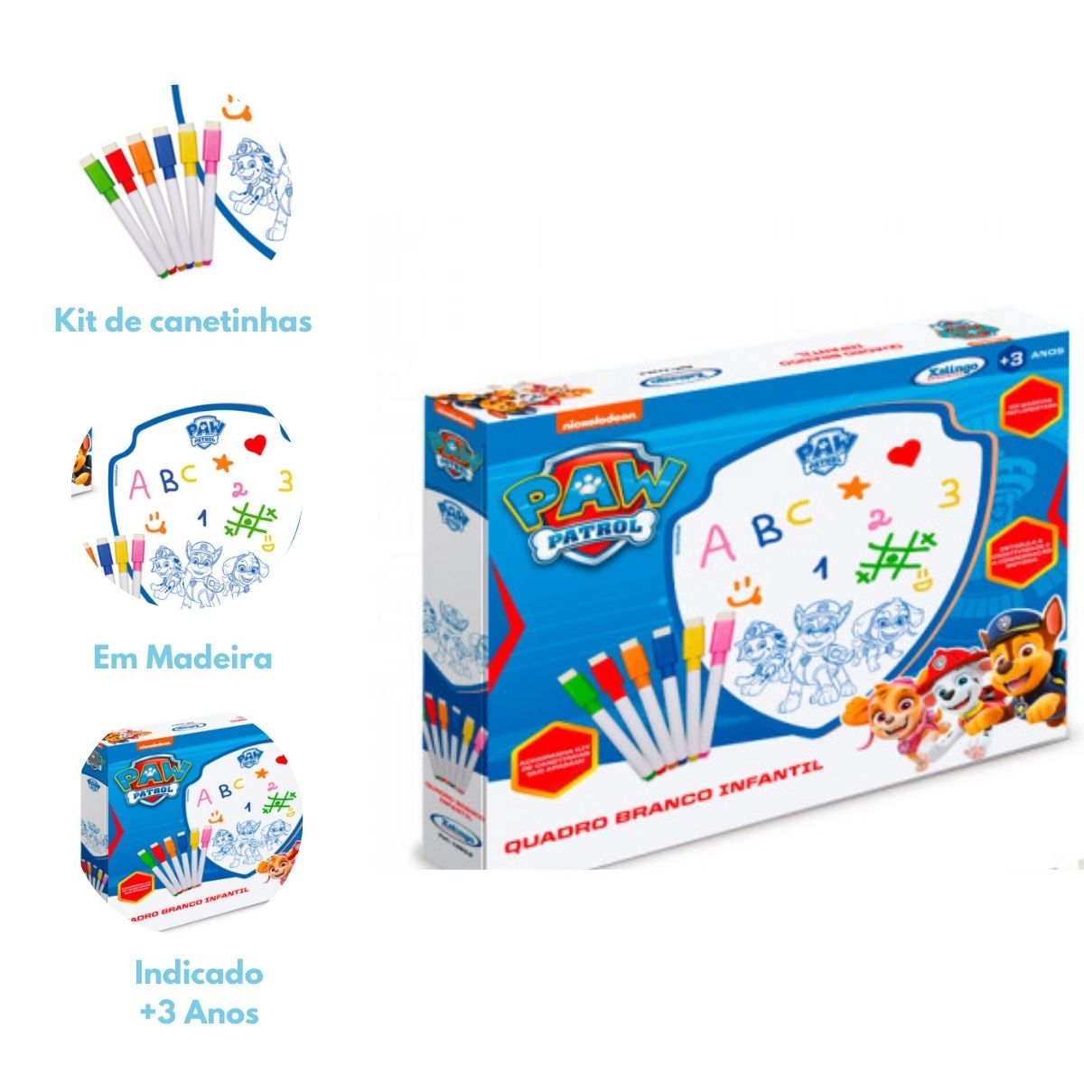 Brinquedo Quadro Branco Lousa Infantil Patrulha Canina C/ Kit Canetinha Coloridas Xalingo 1393.2