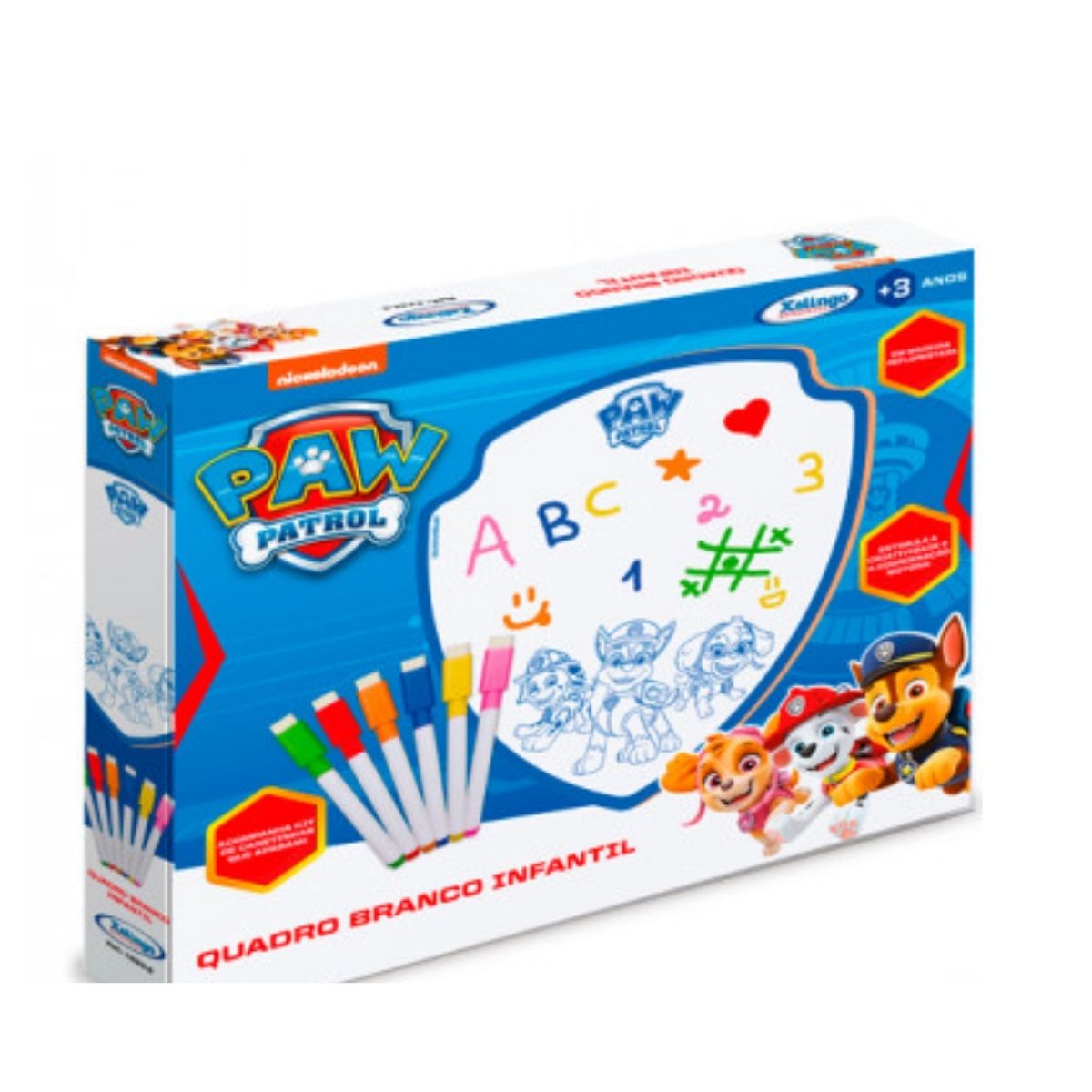 Brinquedo Quadro Branco Lousa Infantil Patrulha Canina C/ Kit Canetinha Coloridas Xalingo 1393.2