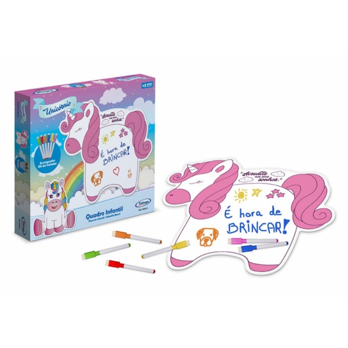 Brinquedo para Crianças Quadro Lousa Infantil Unicórnio C/ Kit de Canetinha Xalingo - 5322.1