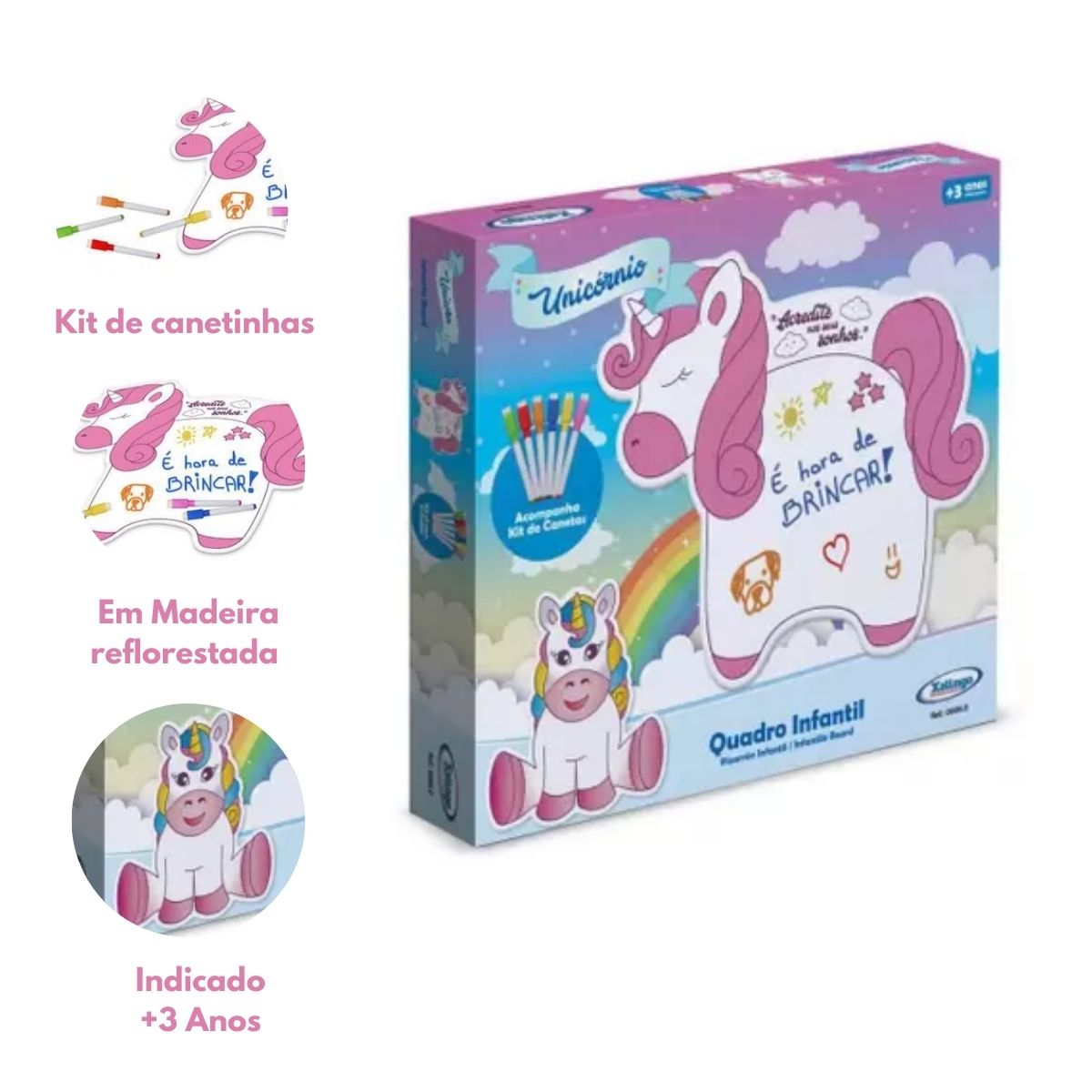 Brinquedo para Crianças Quadro Lousa Infantil Unicórnio C/ Kit de Canetinha Xalingo - 5322.1