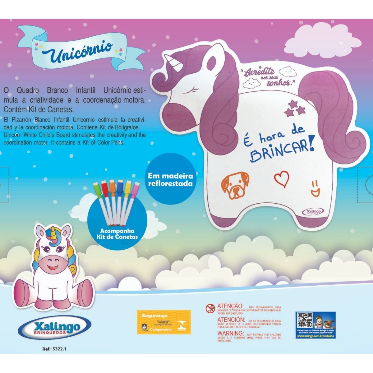Brinquedo para Crianças Quadro Lousa Infantil Unicórnio C/ Kit de Canetinha Xalingo - 5322.1