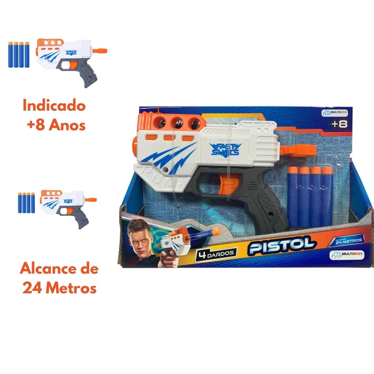 Brinquedo Lançador de dardos X-Target Pistol com 4 Dardos Multikids - BR1457