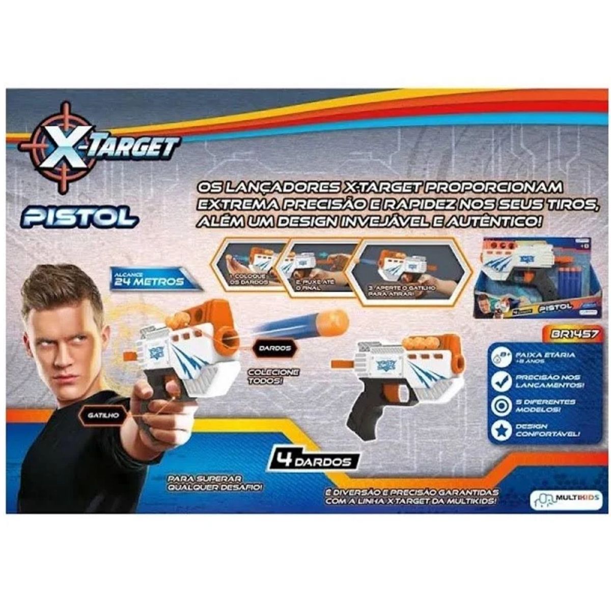 Brinquedo Lançador de dardos X-Target Pistol com 4 Dardos Multikids - BR1457