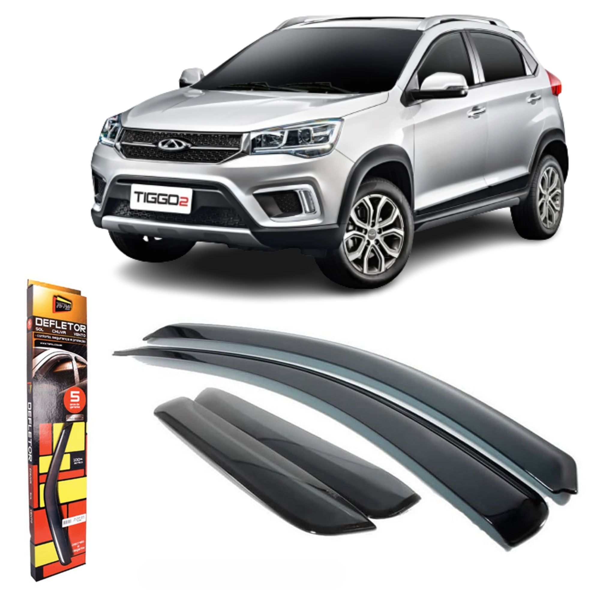 Calha de Chuva Defletor Chery Tiggo 2 2018/2022 e Tiggo3X 2021/2022 P/ 4 Portas TG Poli 34001/34003