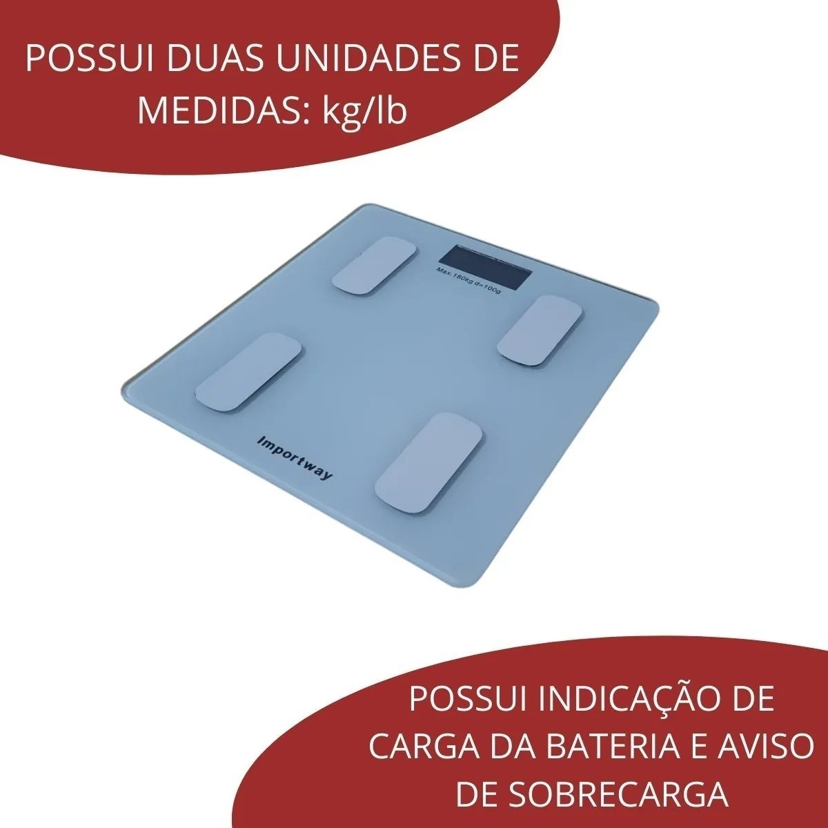Balança Digital Bioimpedância Com Aplicativo Bluetooth Branca - Importway  IWBDBIO001APPBR
