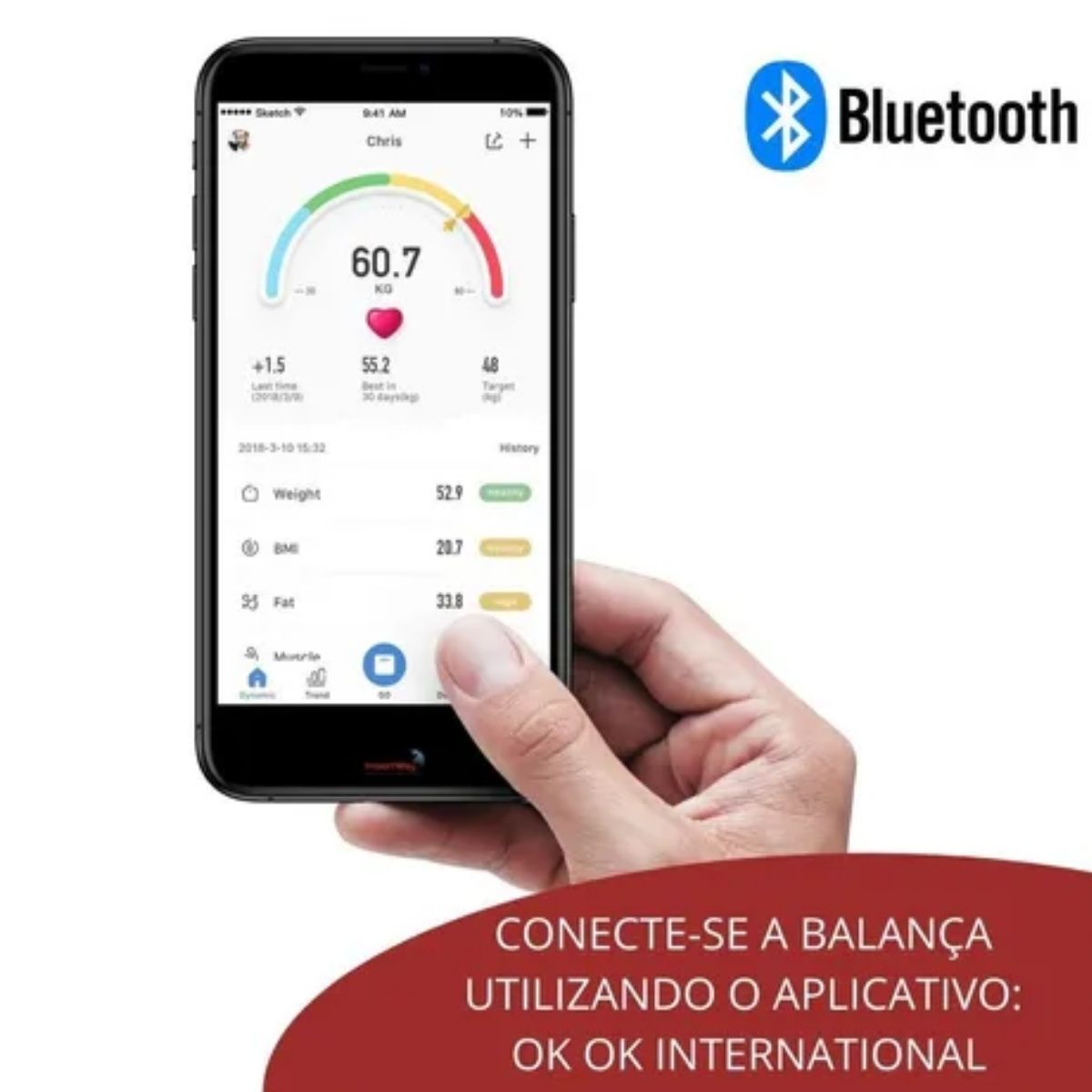 Balança Digital Bioimpedância Com Aplicativo Bluetooth Branca - Importway  IWBDBIO001APPBR