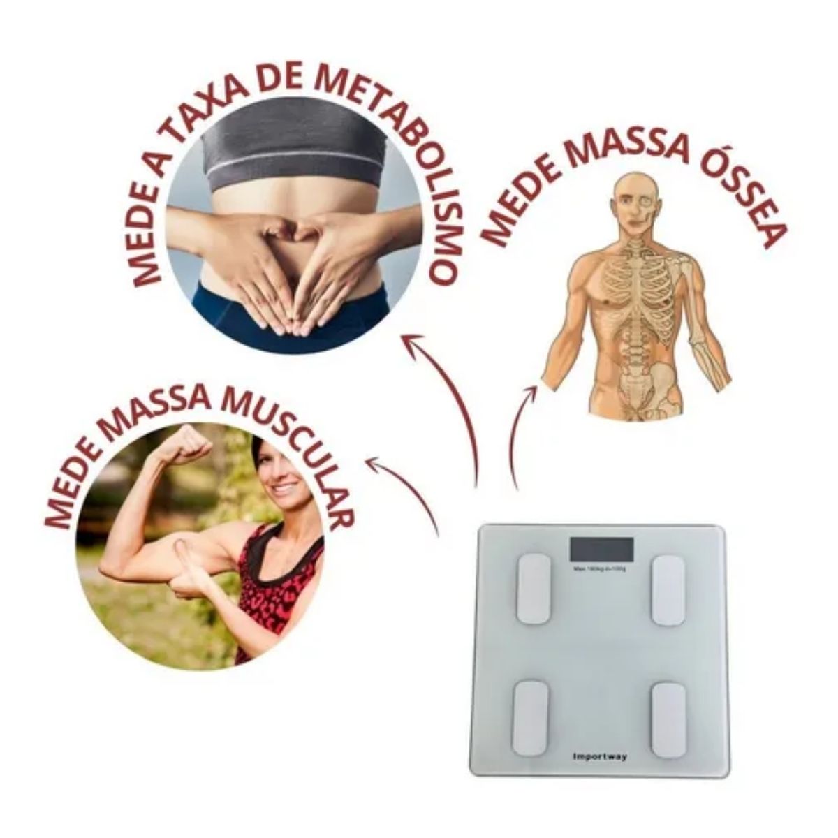 Balança Digital Bioimpedância Com Aplicativo Bluetooth Branca - Importway  IWBDBIO001APPBR