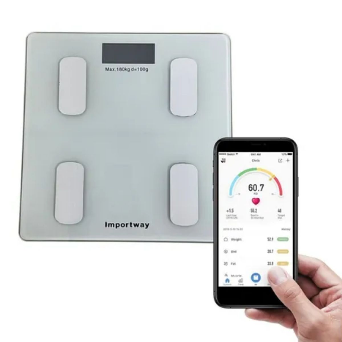 Balança Digital Bioimpedância Com Aplicativo Bluetooth Branca - Importway  IWBDBIO001APPBR