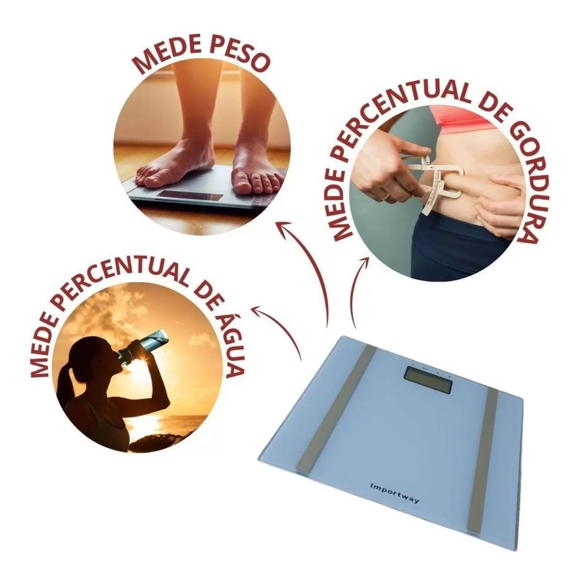 Balança Digital Bioimpedância Corporal 180 Kg Mede Peso, % de Gordura e Importway IWBDBIO001BR