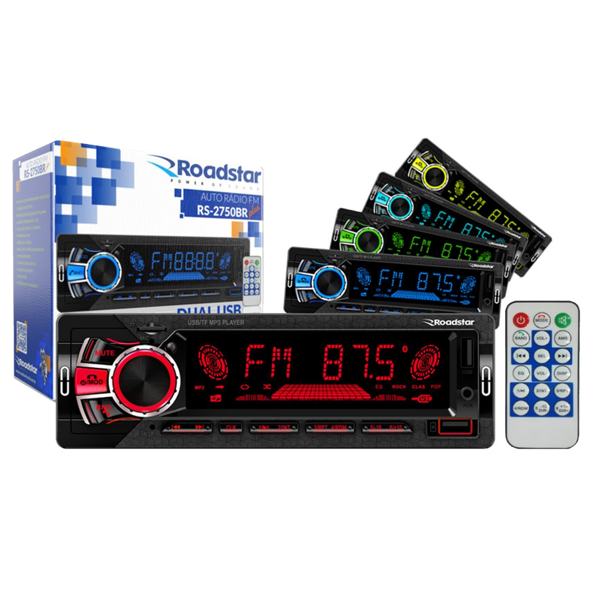 Som Automotivo Roadstar Bluetooth/Micro SD/USB/FM/ISO/MP3 Painel LED Fixo 7 Cores RS2750BR Plus