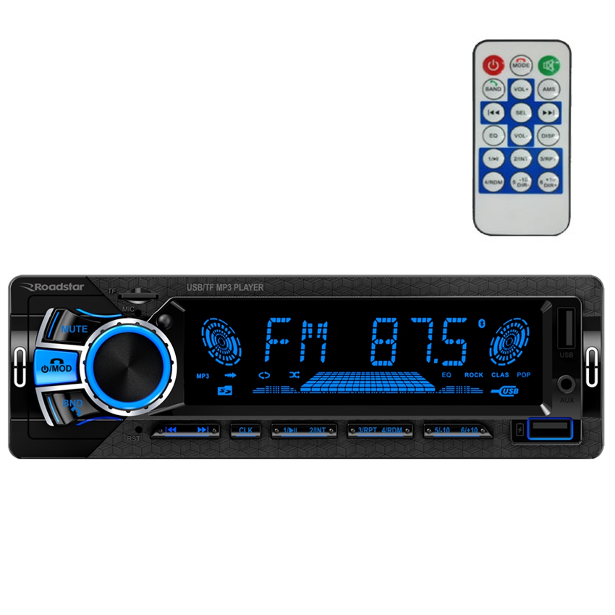 Som Automotivo Roadstar Bluetooth/Micro SD/USB/FM/ISO/MP3 Painel LED Fixo 7 Cores RS2750BR Plus
