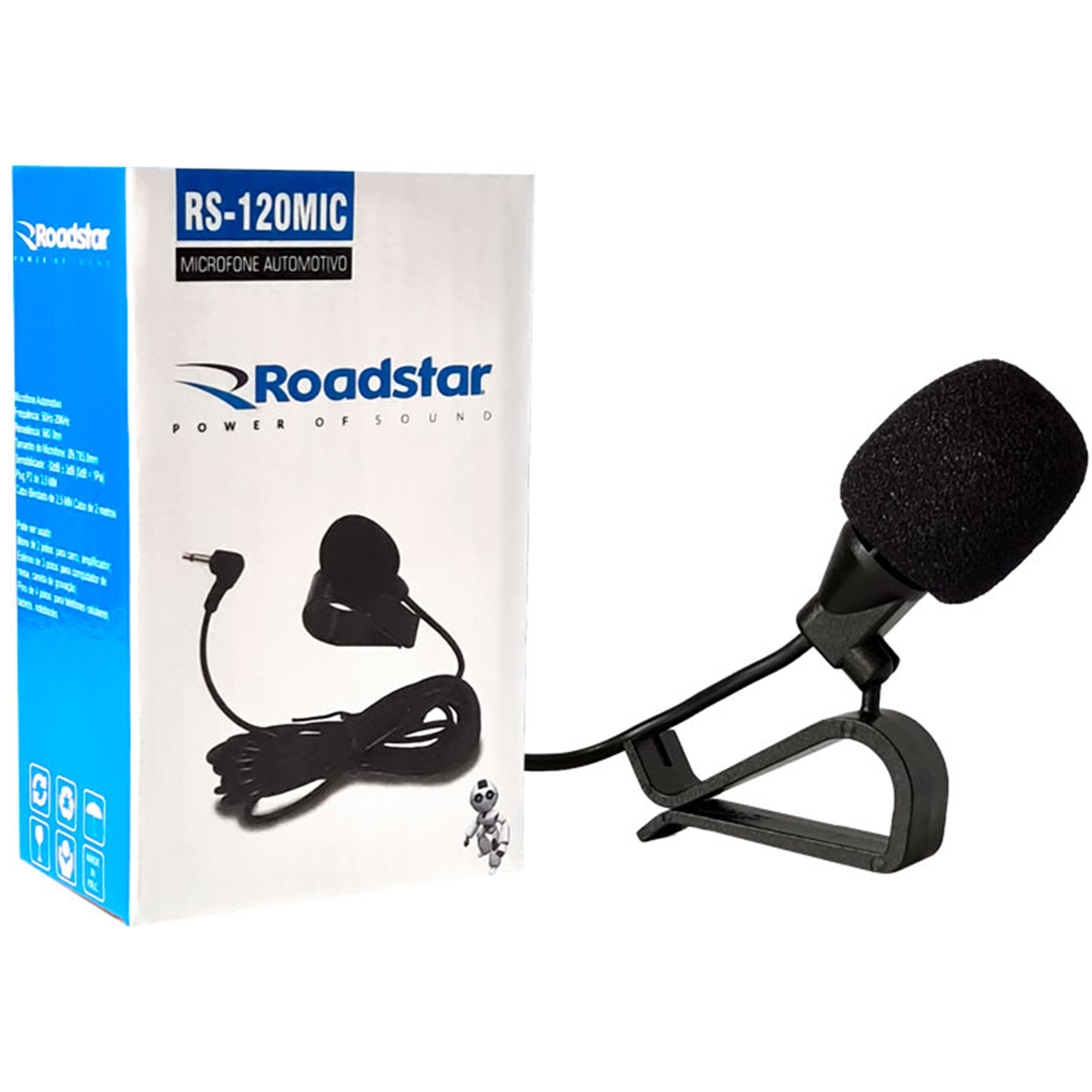 Microfone P2 Automotivo para chamada de voz RS-120MIC Cabo de 2 metros - Roadstar