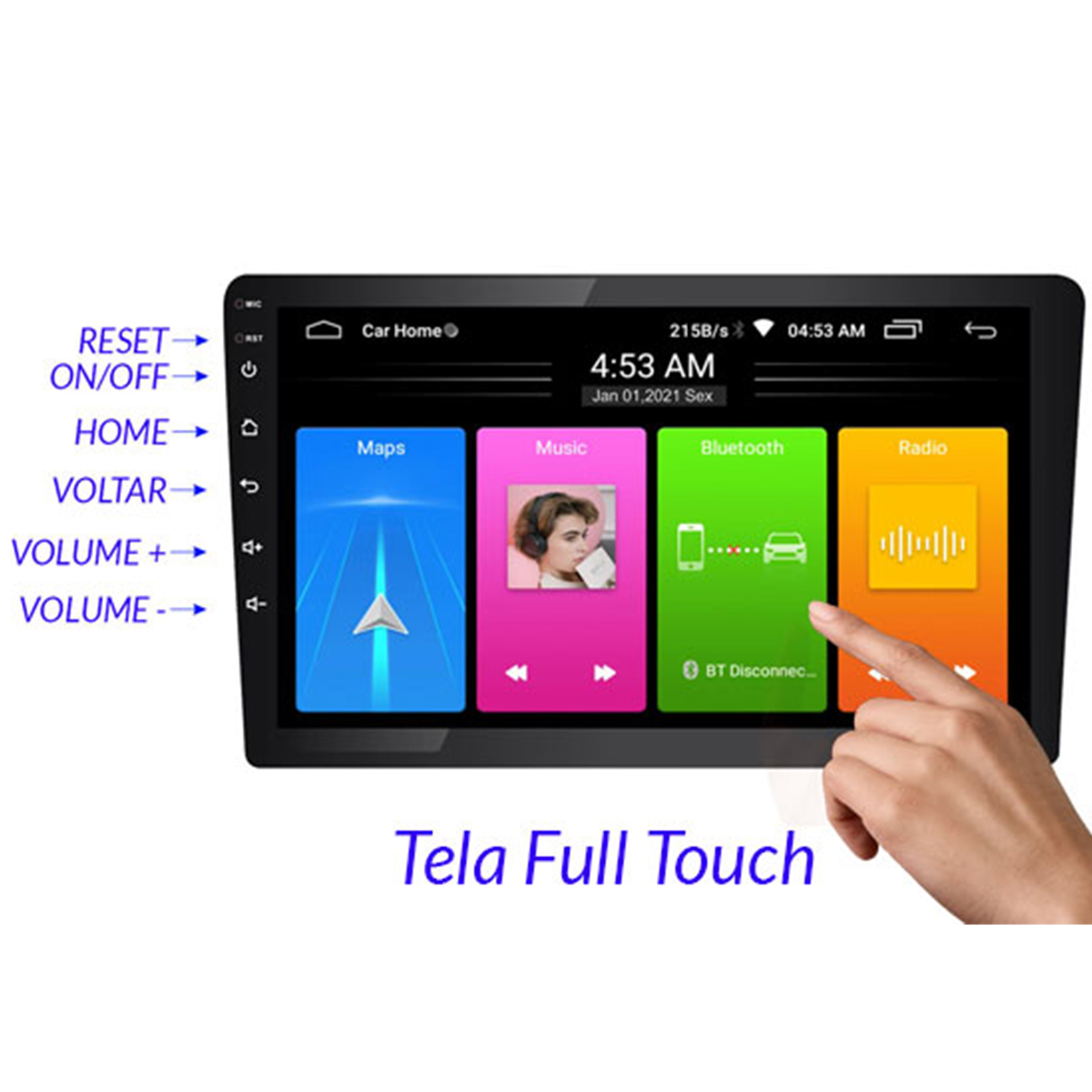 Central Multimídia 2 din Android 10.1 MP5 9 pol RS904BR Plus Full Touch USB WiFi GPS - Roadstar
