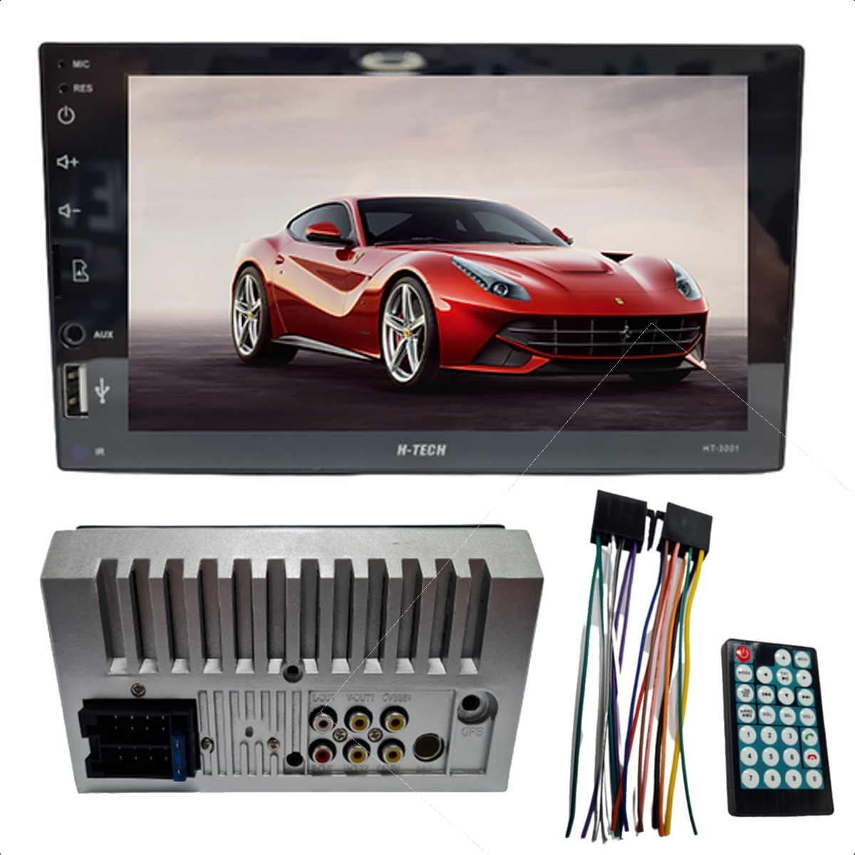 Central Multimídia 2 Din 7 Polegadas MP5 HT-3001 Bluetooth USB Aux FM Tela Android e iOS H-Tech