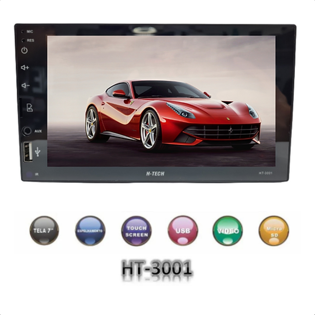 Central Multimídia 2 Din 7 Polegadas MP5 HT-3001 Bluetooth USB Aux FM Tela Android e iOS H-Tech