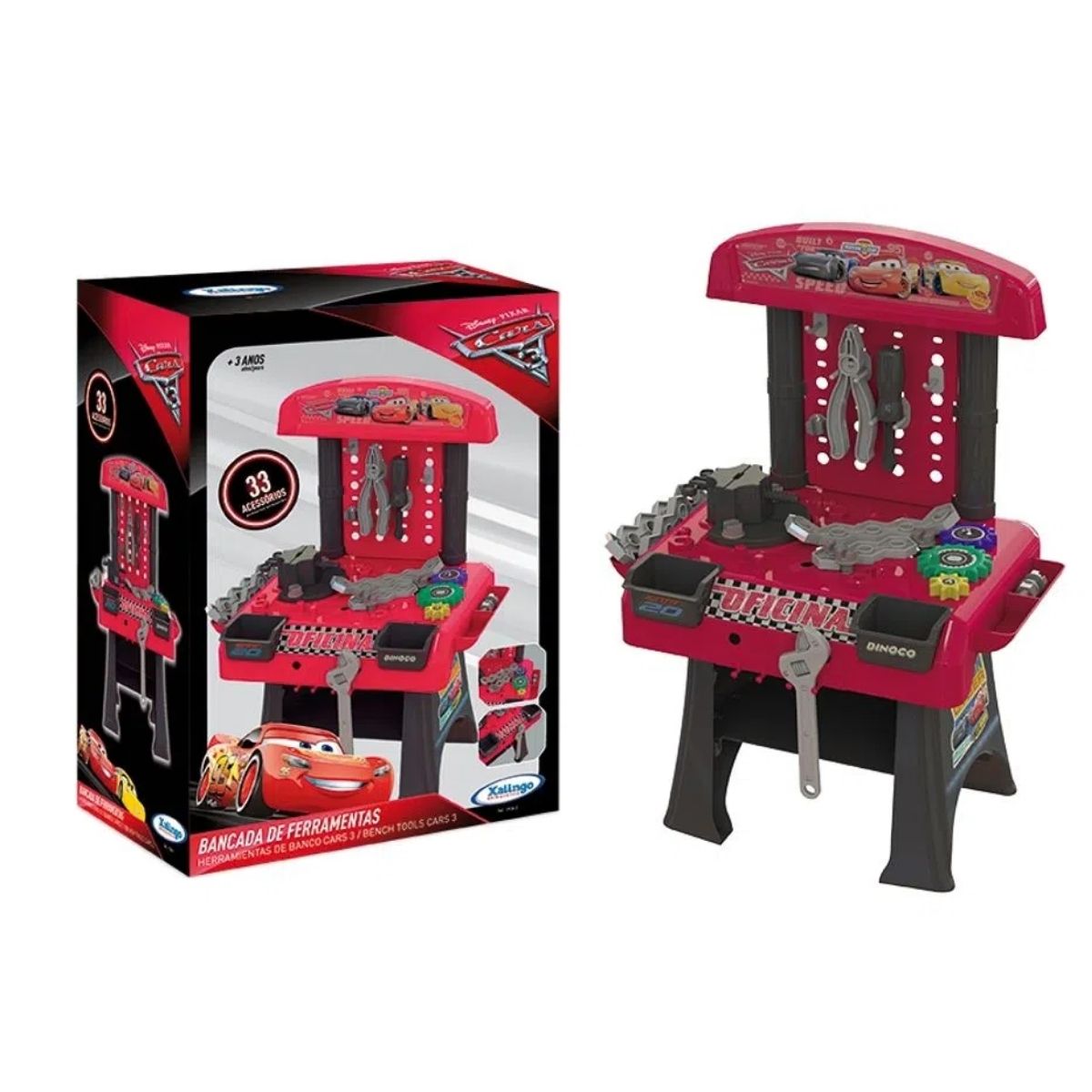 Brinquedo Bancada de Ferramentas Carros 3 Disney c/ 33 acessórios Xalingo - 19365