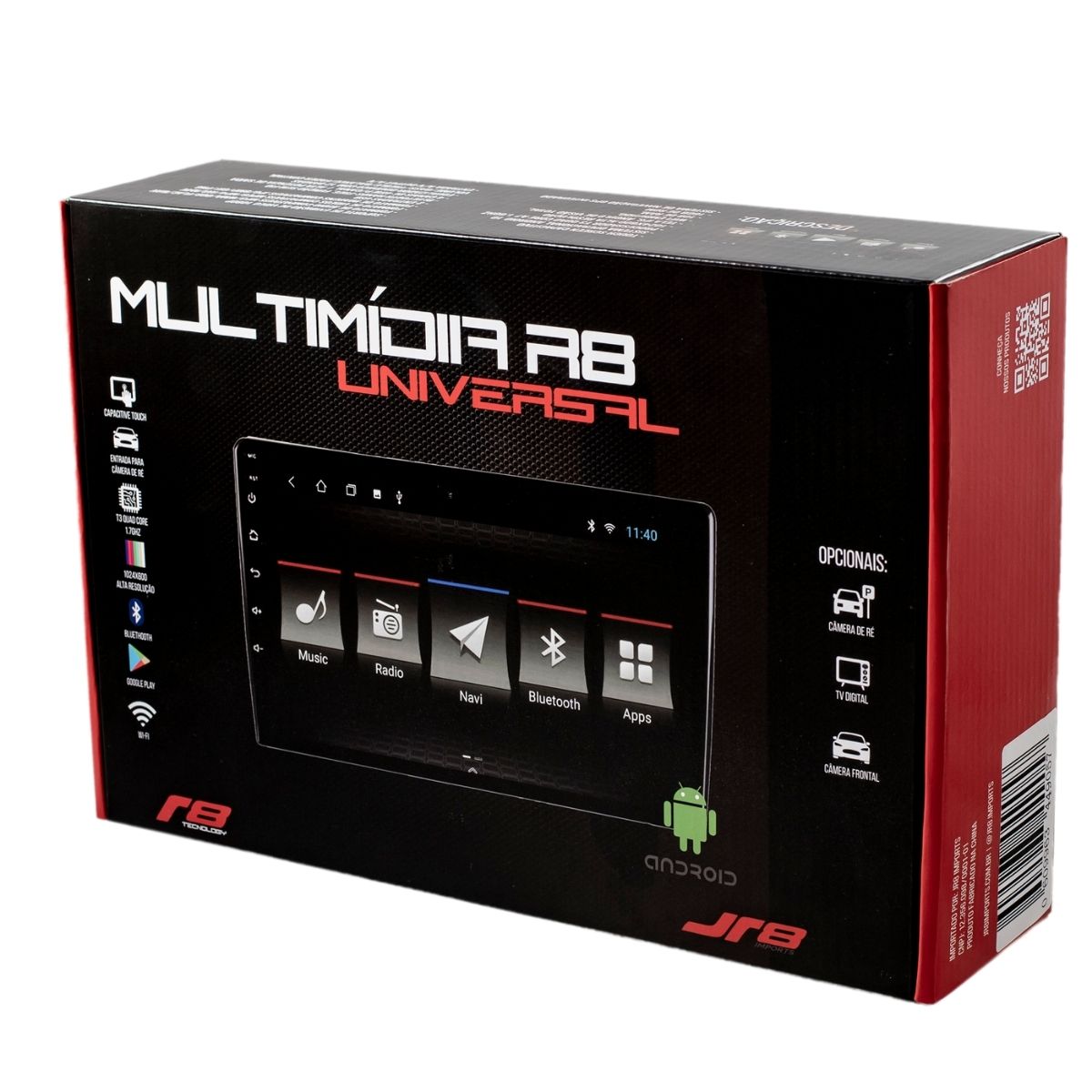 Central Multimídia 2 Din 9 polegadas Android 10 MP5 Android e iOS Bluetooth USB FM JR8