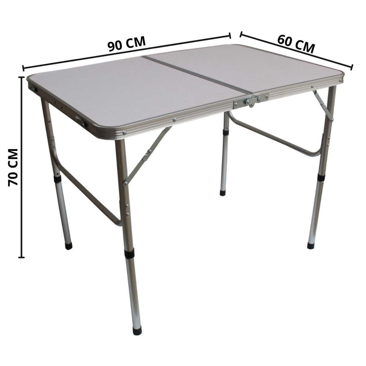 Mesa Camping Dobrável Vira Maleta com Alça Prática Compacta Altura Ajustável 90x60x70cm Alumínio Importway - IWMCD9060