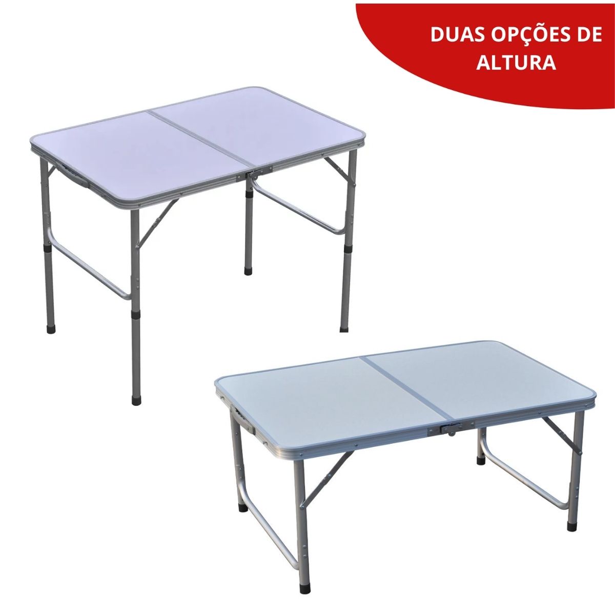 Mesa Camping Dobrável Vira Maleta com Alça Prática Compacta Altura Ajustável 90x60x70cm Alumínio Importway - IWMCD9060