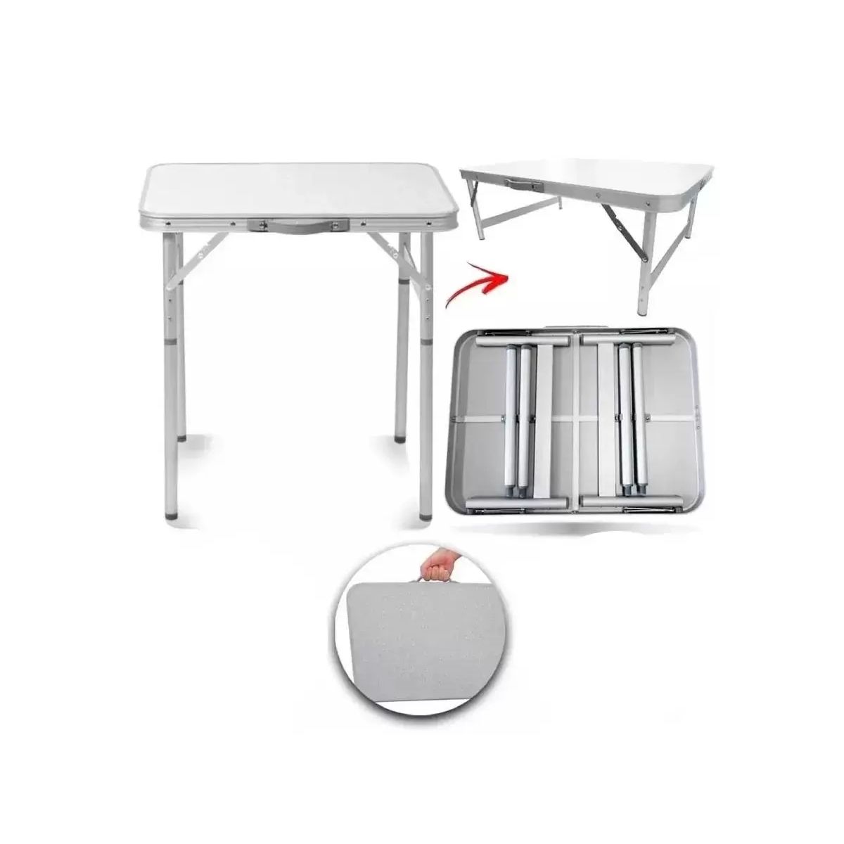Mesa Camping Dobrável Vira Maleta com Alça Prática Compacta Altura Ajustável 90x60x70cm Alumínio Importway - IWMCD9060