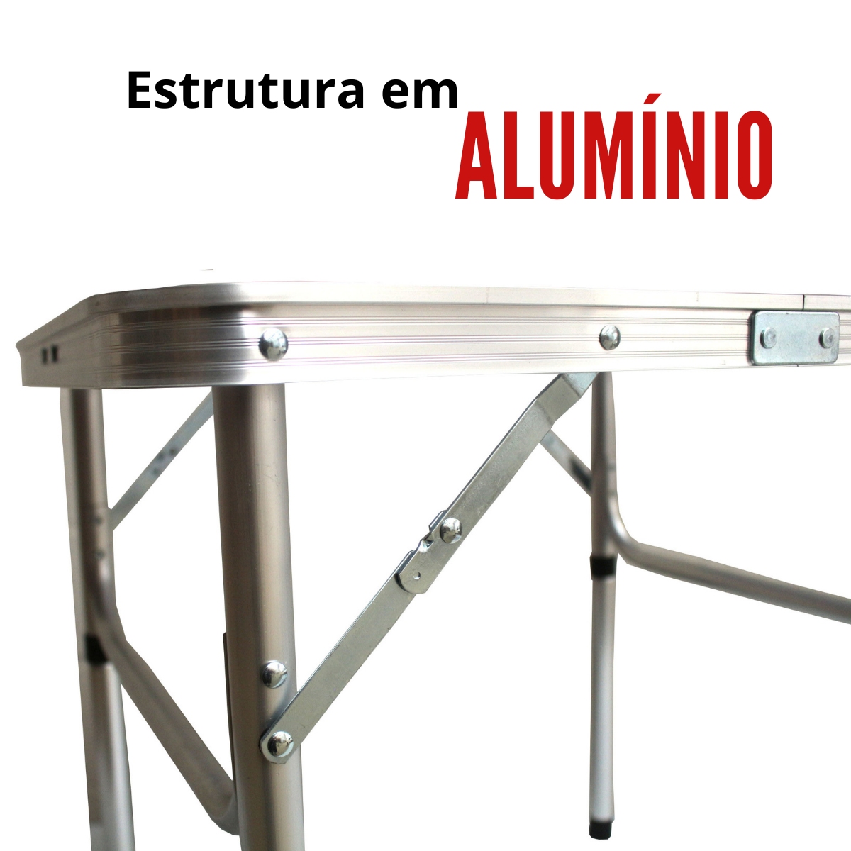 Mesa Camping Dobrável Vira Maleta com Alça Prática Compacta Altura Ajustável 90x60x70cm Alumínio Importway - IWMCD9060