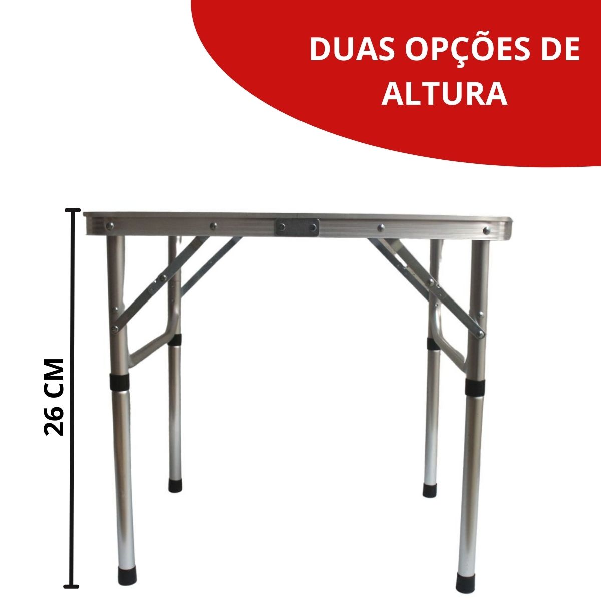 Mesa Camping Dobrável Vira Maleta Compacta Ajustável 60x45x59cm Alumínio Importway - IWMCD6045