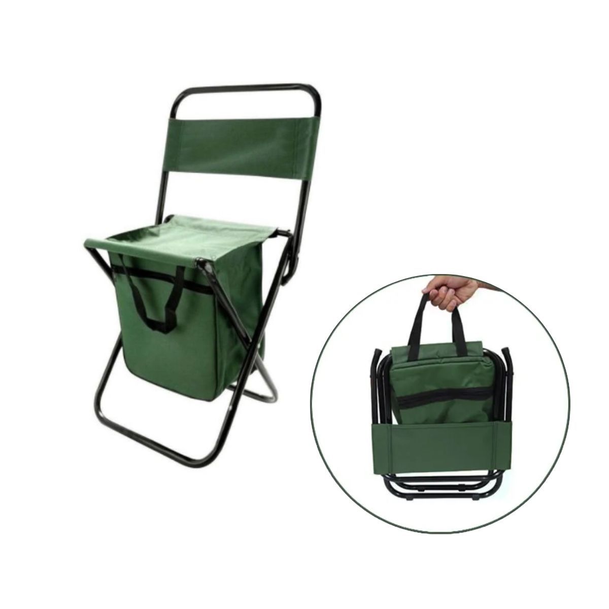 Cadeira de Camping e Pesca com Bolso e Vira Bolsa para Transporte com Alça Suporta até 70kg Verde Importway - IWCPCB01