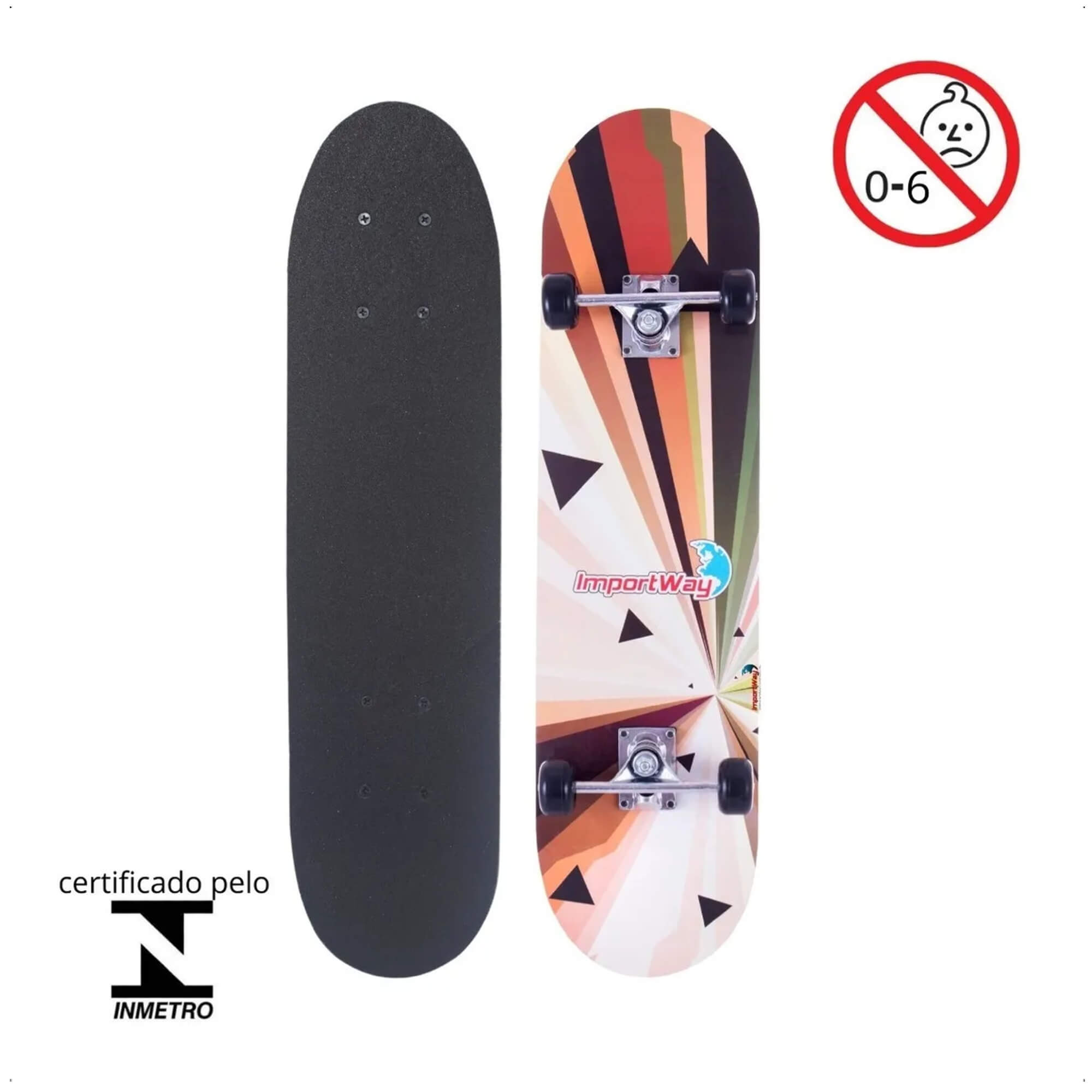 Skate Infantil 31Pol Rodas 50mm com Shape de Madeira 79cm e Rolamento de Aço Importway - BW014