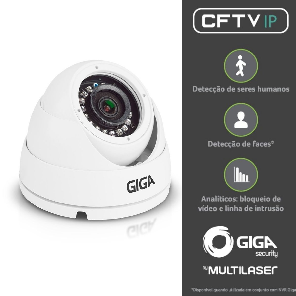 Câmera IP Dome Metal POE 5MP Infra 30M DWDR Detecção de Movimento Sony Starvis GIGA GS0373