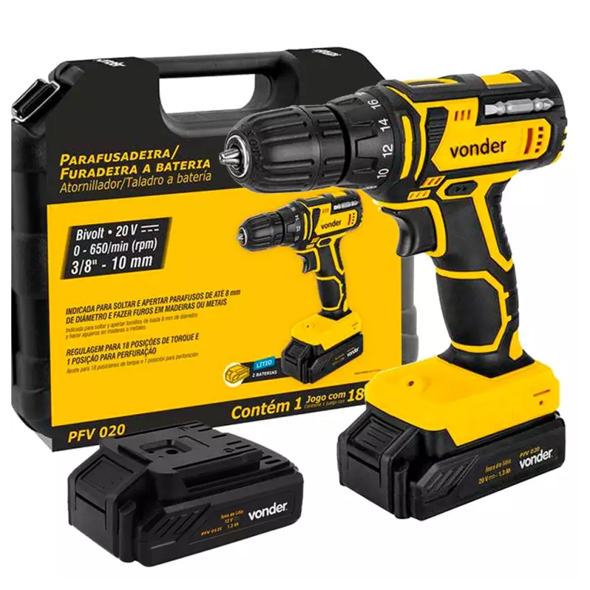 Parafusadeira/Furadeira Bateria 20V PFV020 c/ 18 Posições de Torque Vonder - 60.01.020.000