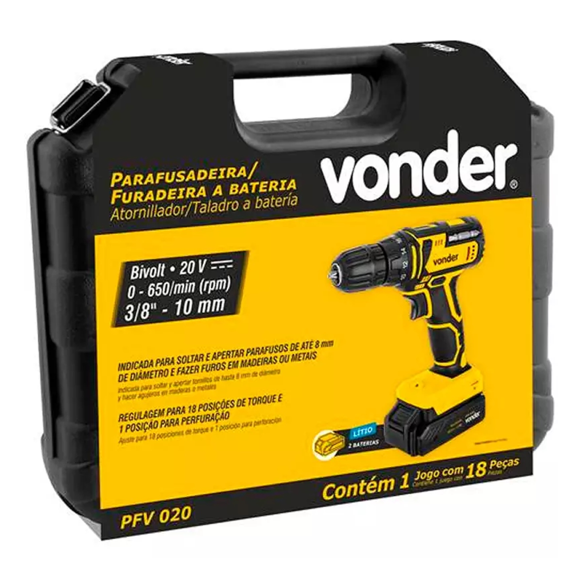 Parafusadeira/Furadeira Bateria 20V PFV020 c/ 18 Posições de Torque Vonder - 60.01.020.000