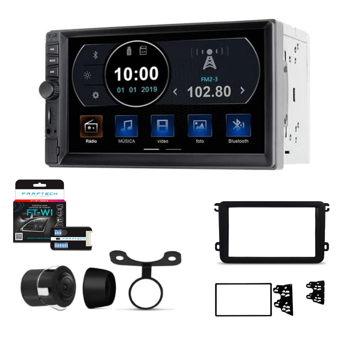 COMP Central Multimídia Evolve TV MP5 TV Digital 7" 4X45W BTAUX + Camera de Ré + Interface Vol + Moldura Gol 2013 a 2021