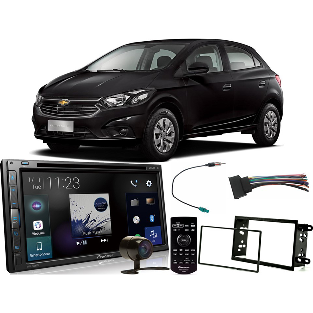 Kit Multimídia Pioneer DVD 2 Din AVH-Z5280TV 6,8 Pol Bluetooth Espelhamento Android iPhone + Moldura + Câmera + Chicotes