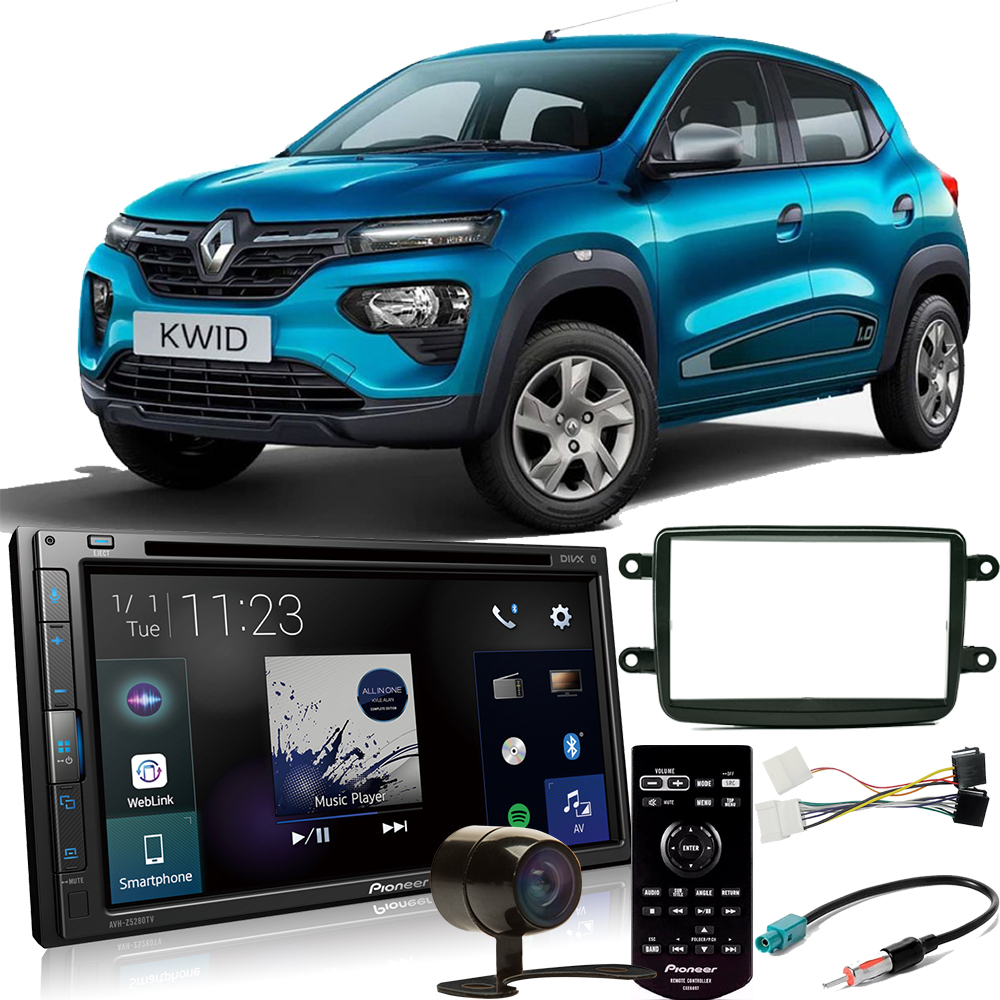 Kit Multimídia Pioneer DVD 2 Din AVH-Z5280TV 6,8 Pol Bluetooth Espelhamento Android iPhone + Moldura + Câmera + Chicotes